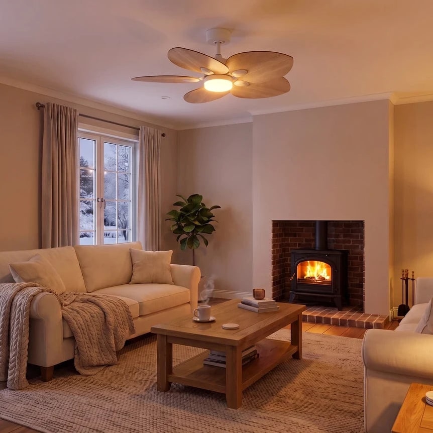 Mode hiver : la chaleur accumulée au plafond est renvoyée vers le bas